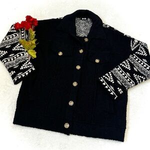 Miss Me Aztec Wubby Plush Knit Button-Down Shacket - XS